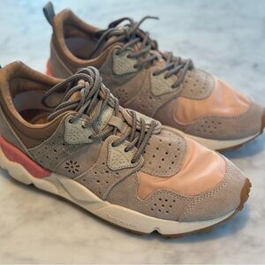 Flower Mountain Trekking Pink and Tan Sneakers Sz 7/38 EUC